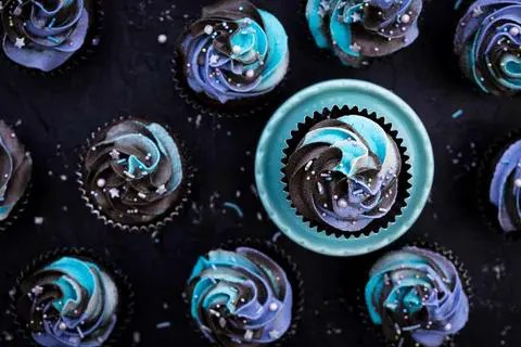 vegan chocolate cupcakes with galaxy buttercream frosting