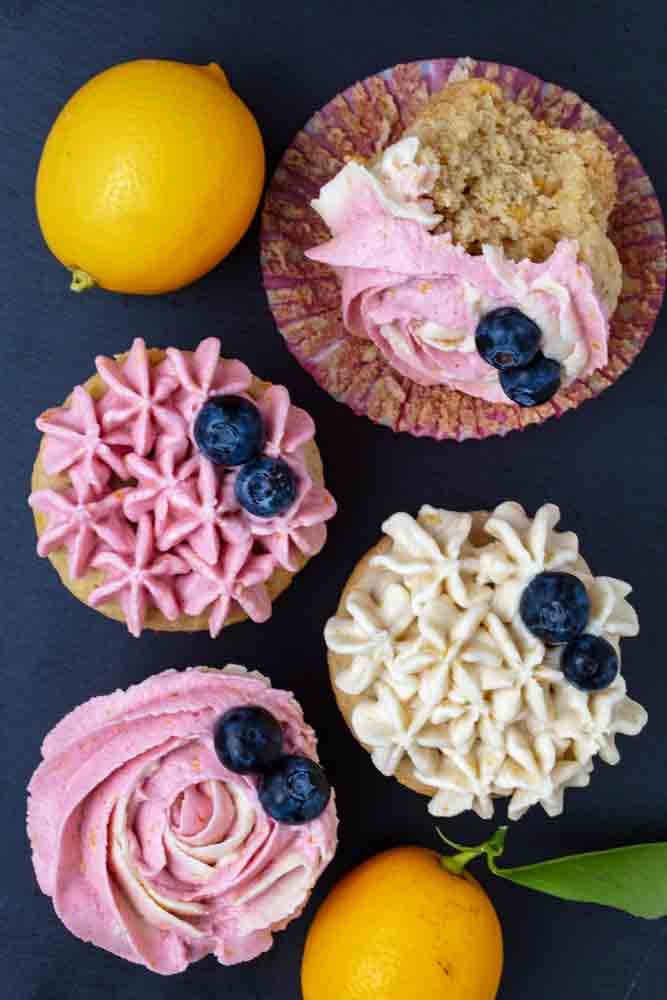 Vegan Lemon Cupcakes with Hibiscus Frosting