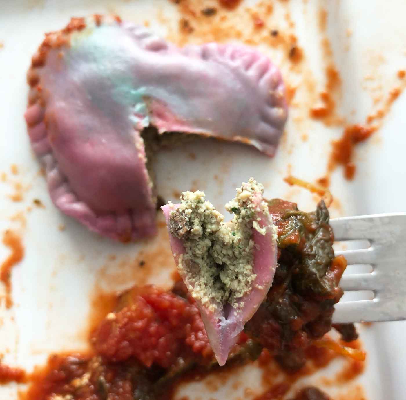 vegan heart shaped pastel ravioli