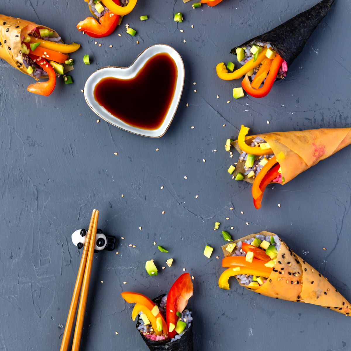 vegan party popper emoji sushi cones.
