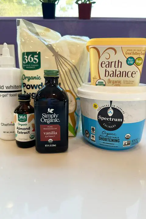 ingredients needed for the vegan buttercream frosting.