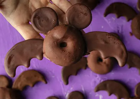 vegan halloween donuts that look like mickey mouse bats