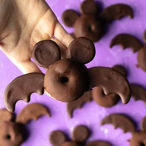 vegan halloween donuts that look like mickey mouse bats