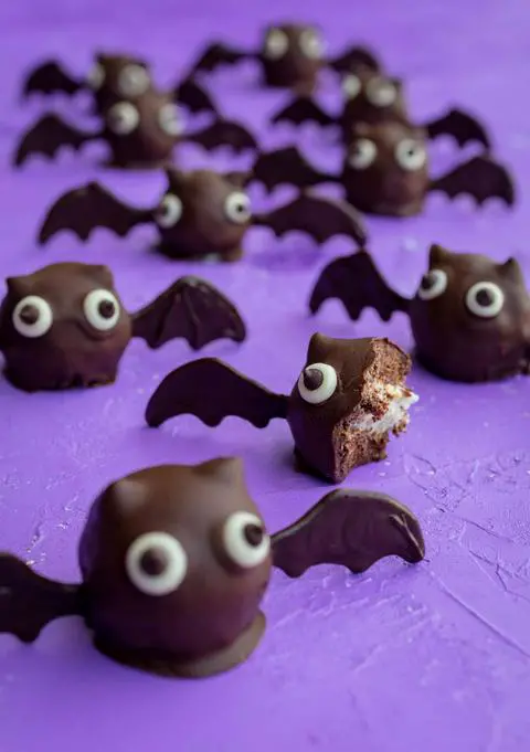 vegan bat truffle with a bite missing