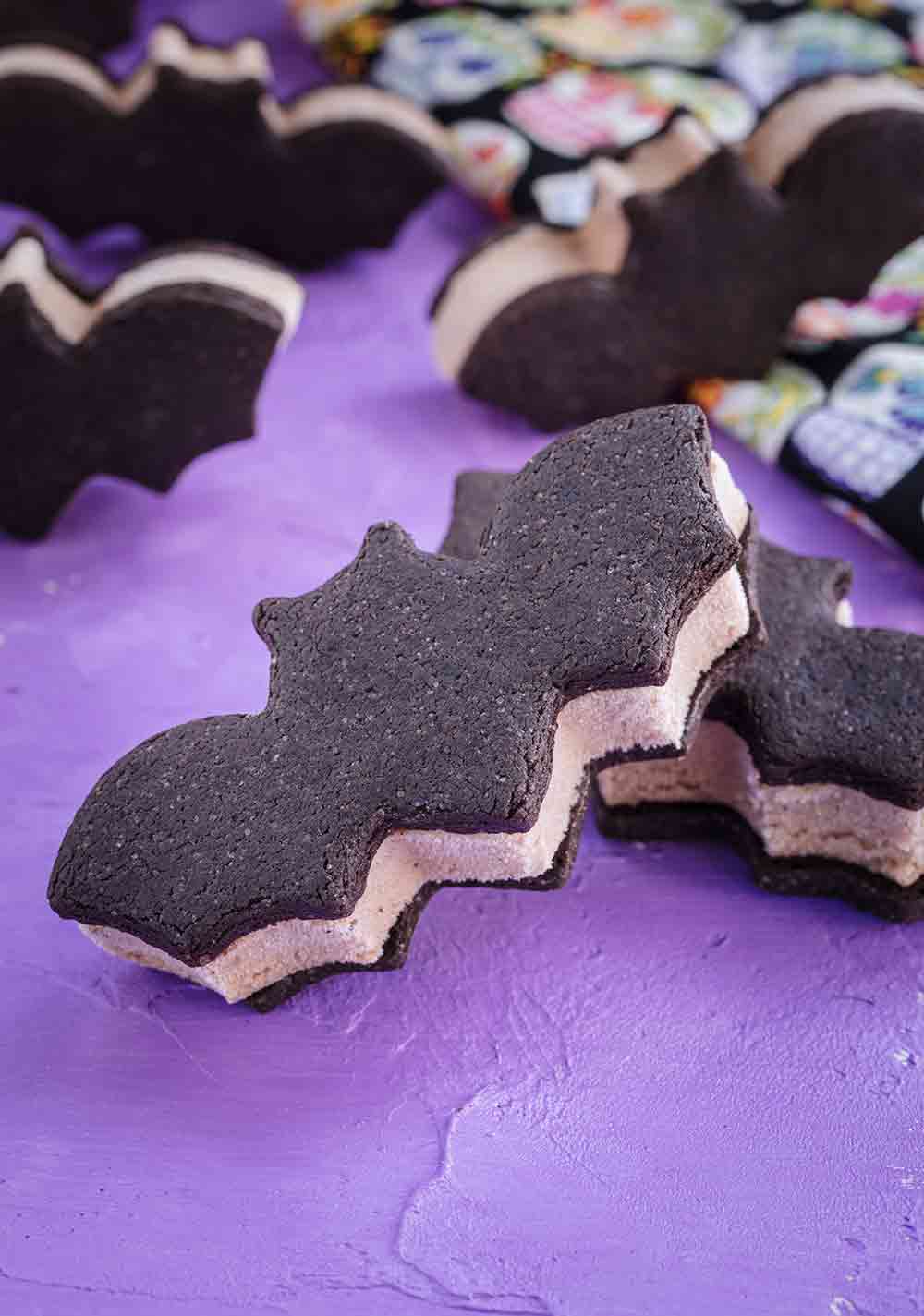 Vegan bat-shaped ice cream sandwich