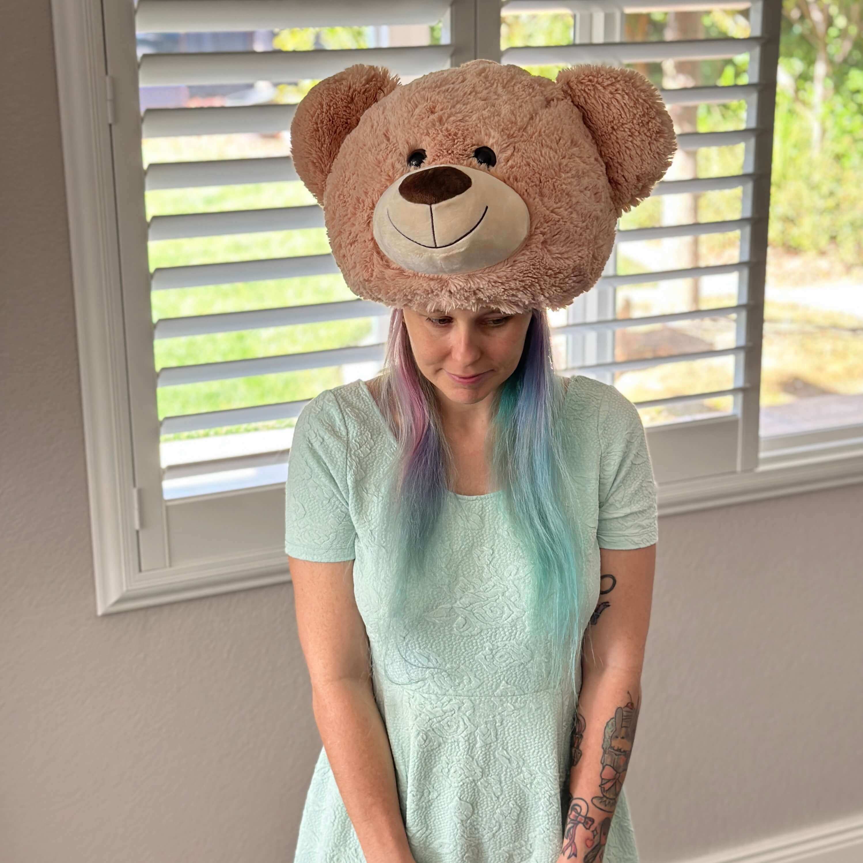 me wearing the kawaii DIY bear hat