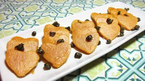 vegan burmese tofu cut into heart shapes