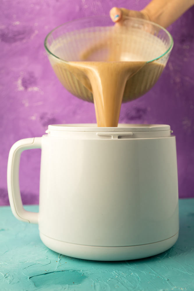 Pouring into the ice cream maker