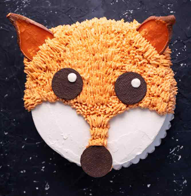 vegan carrot fox birthday cake