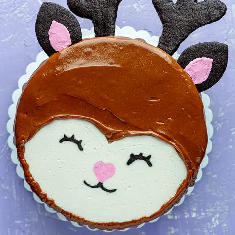 vegan reindeer biscoff cake with a biscoff drip