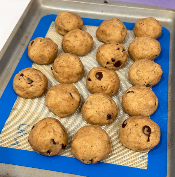 vegan coffee chocolate chip cookie dough balls ready to freeze for later