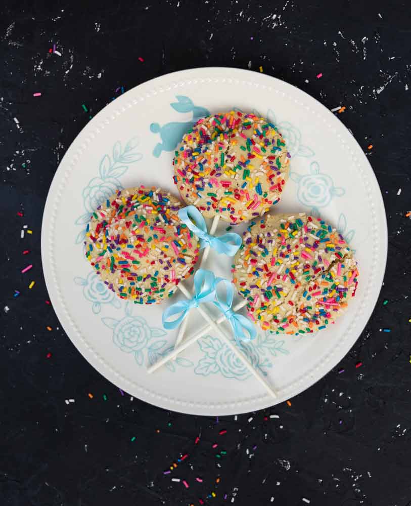 vegan cookie pops with rainbow sprinkles