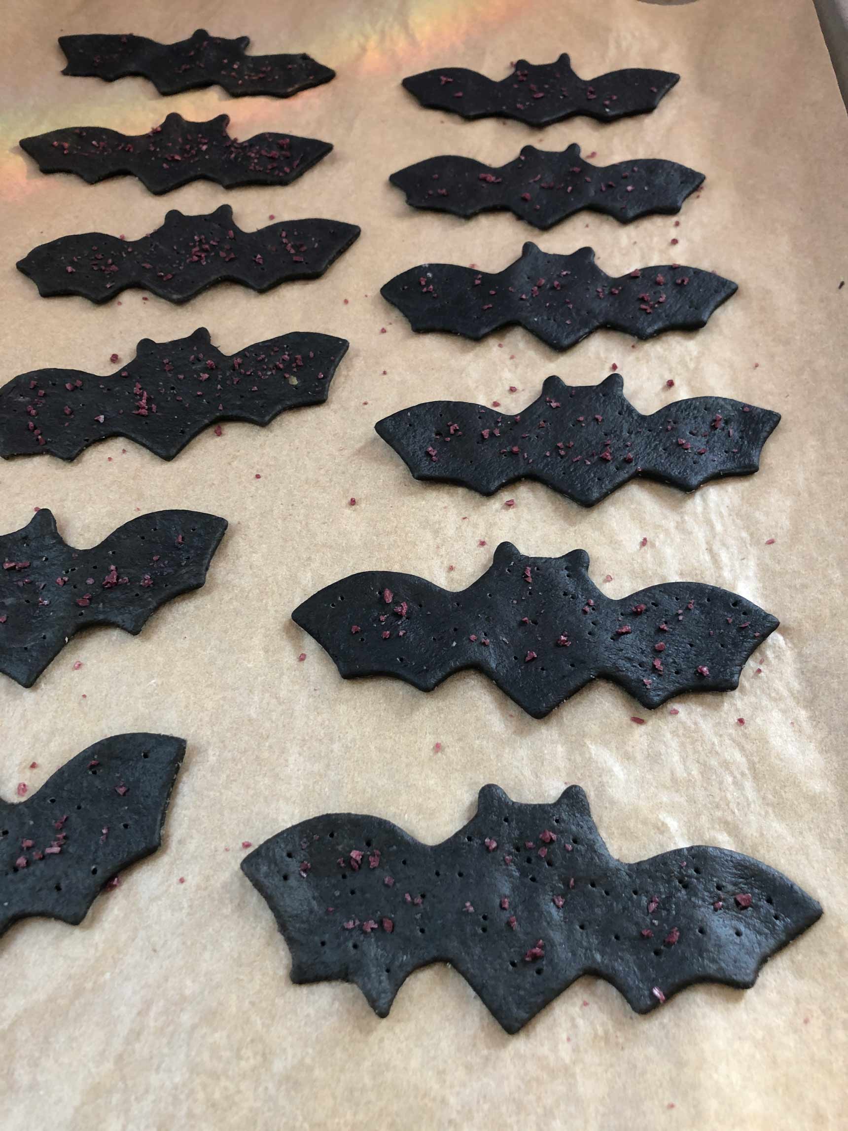 black tahini crackers that are ready to go into the oven