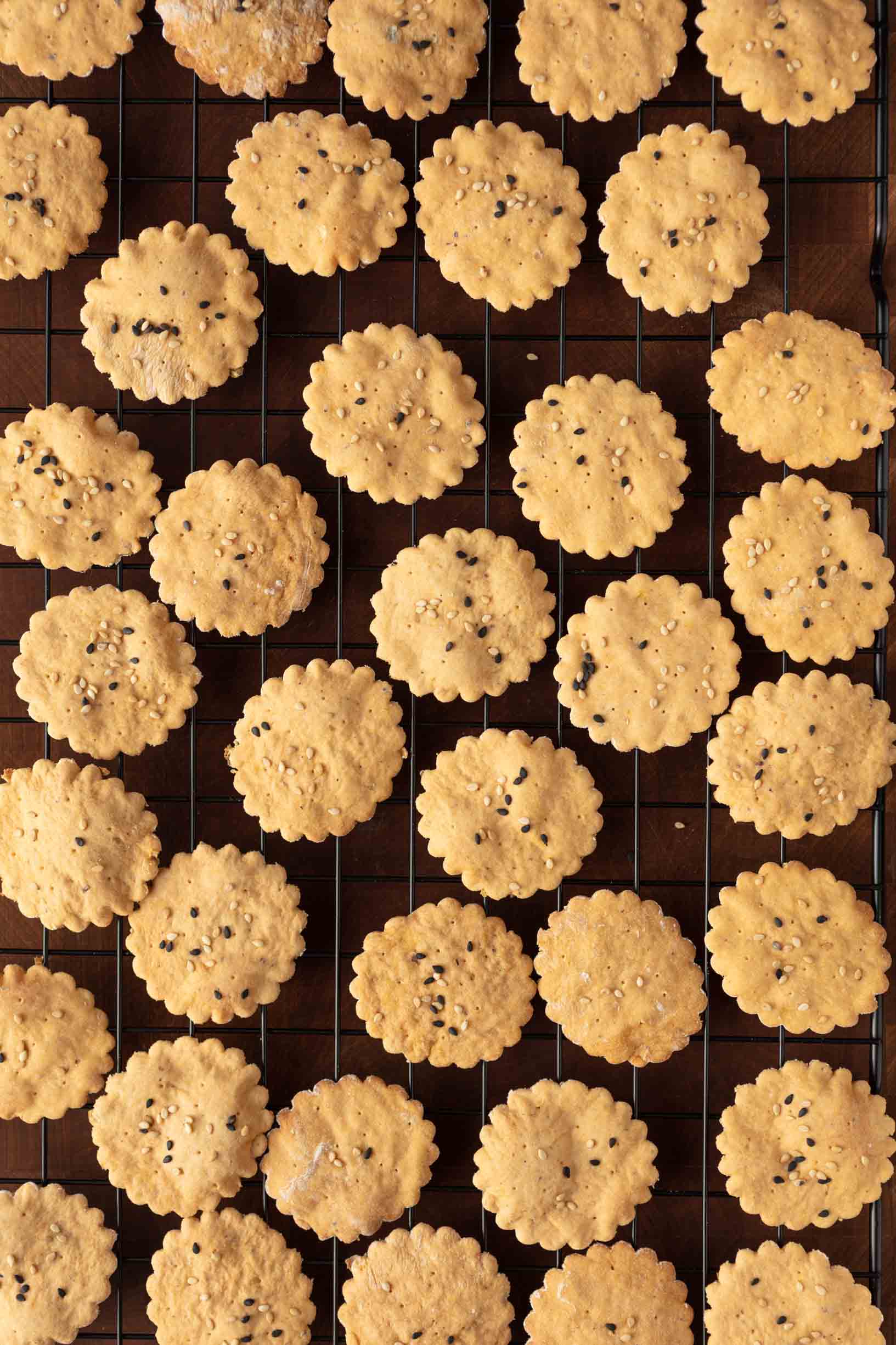 cooling rack filled with homemade crackers