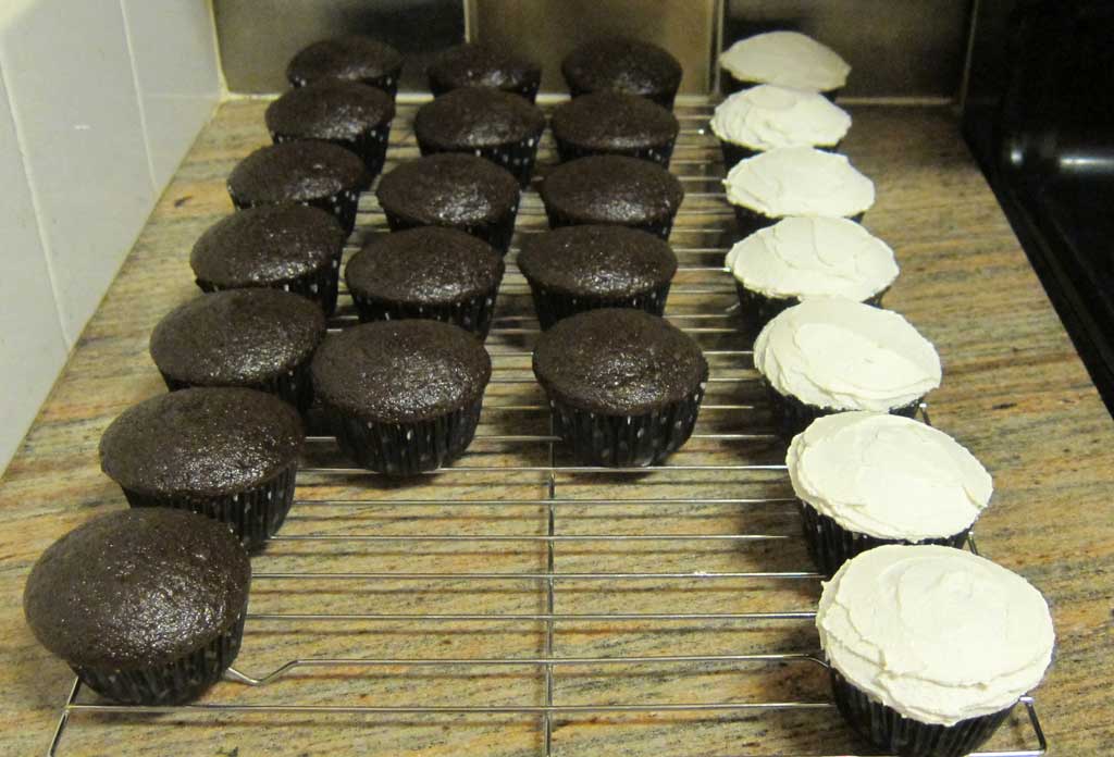 Chocolate cupcakes w/ almond icing