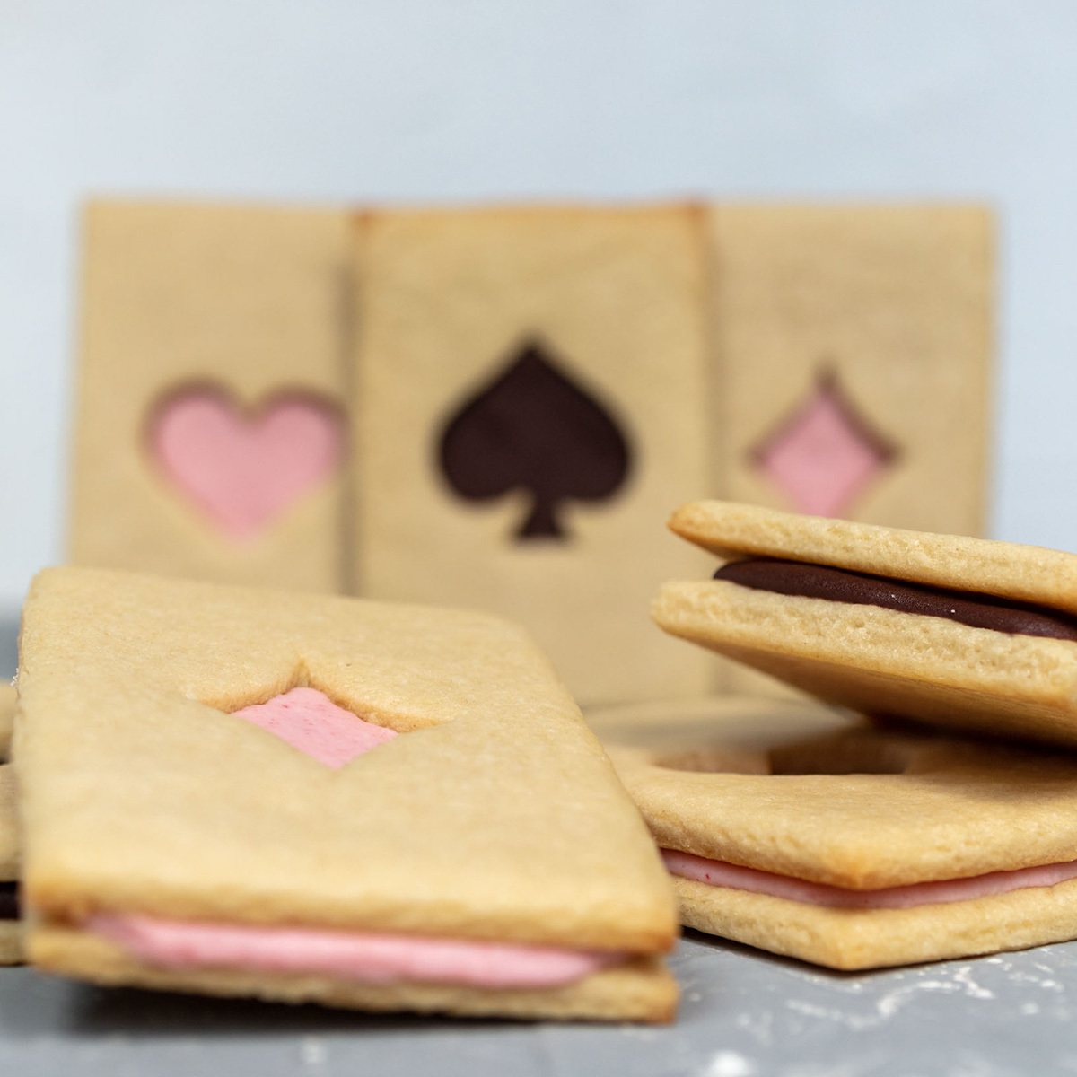 vegan cookie sandwiches that look like playing cards