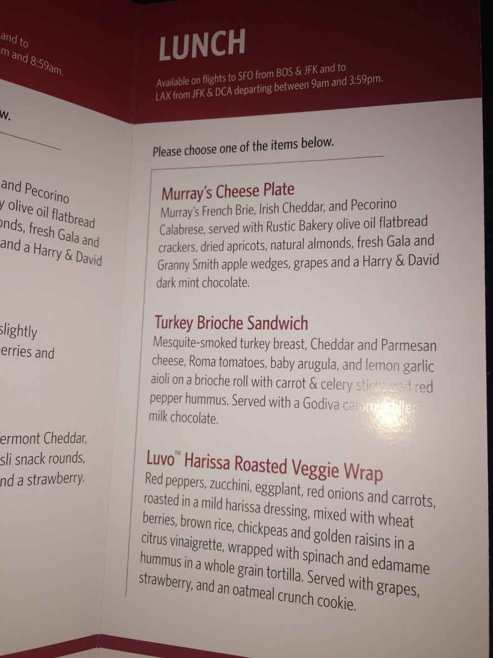 delta airlines food menu