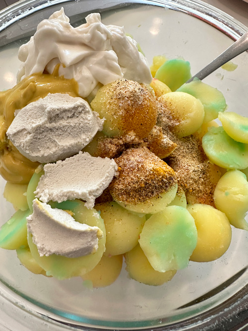 the deviled potatoes filling ready to mix