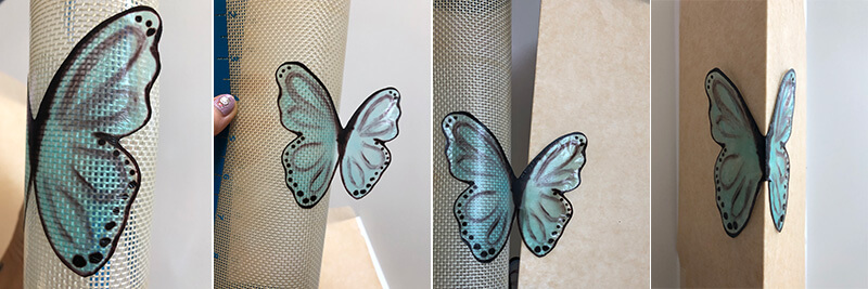 the process of transferring the butterfly from the silicone mat to the tented card