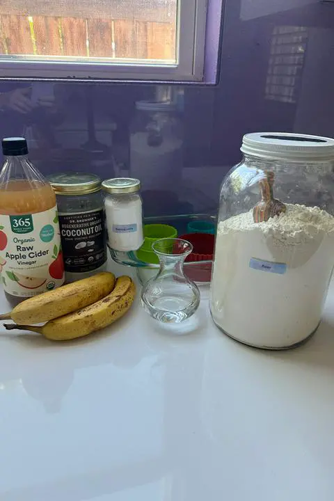 ingredients needed to make a banana cake for your doggo’s birthday.