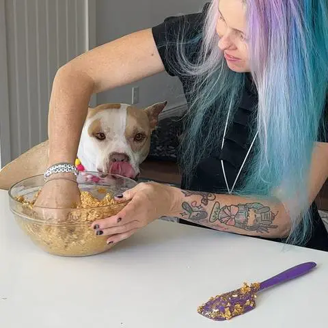 mixing the dog treat dough.