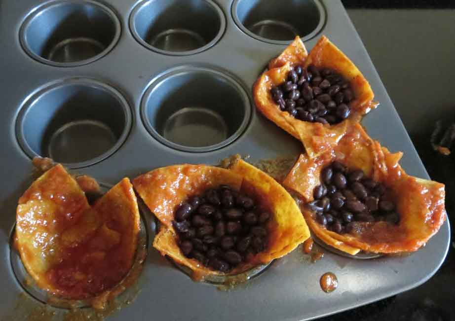 making vegan enchilada mini cakes