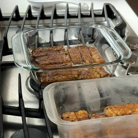 Baked tempeh bacon.