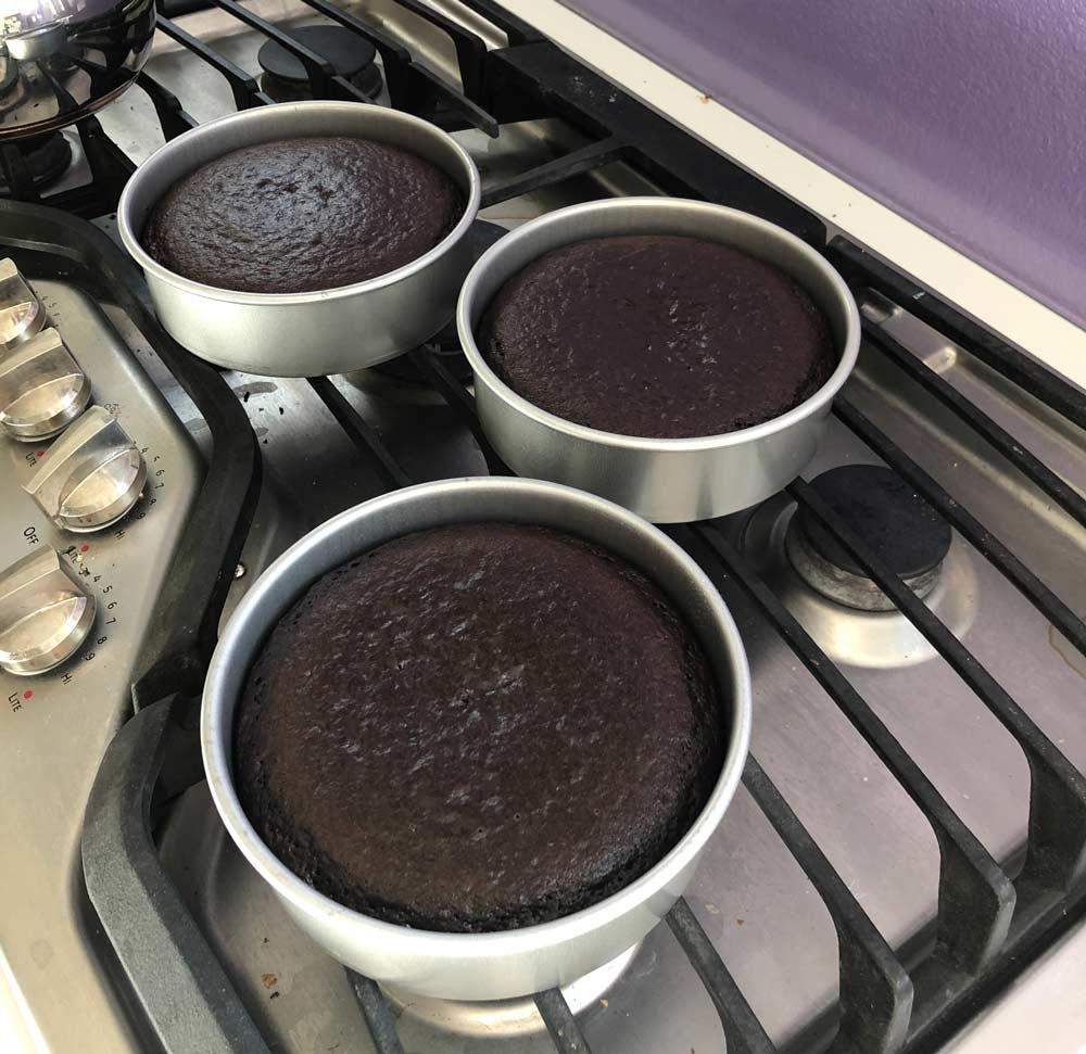 the chocolate cakes fresh from the oven