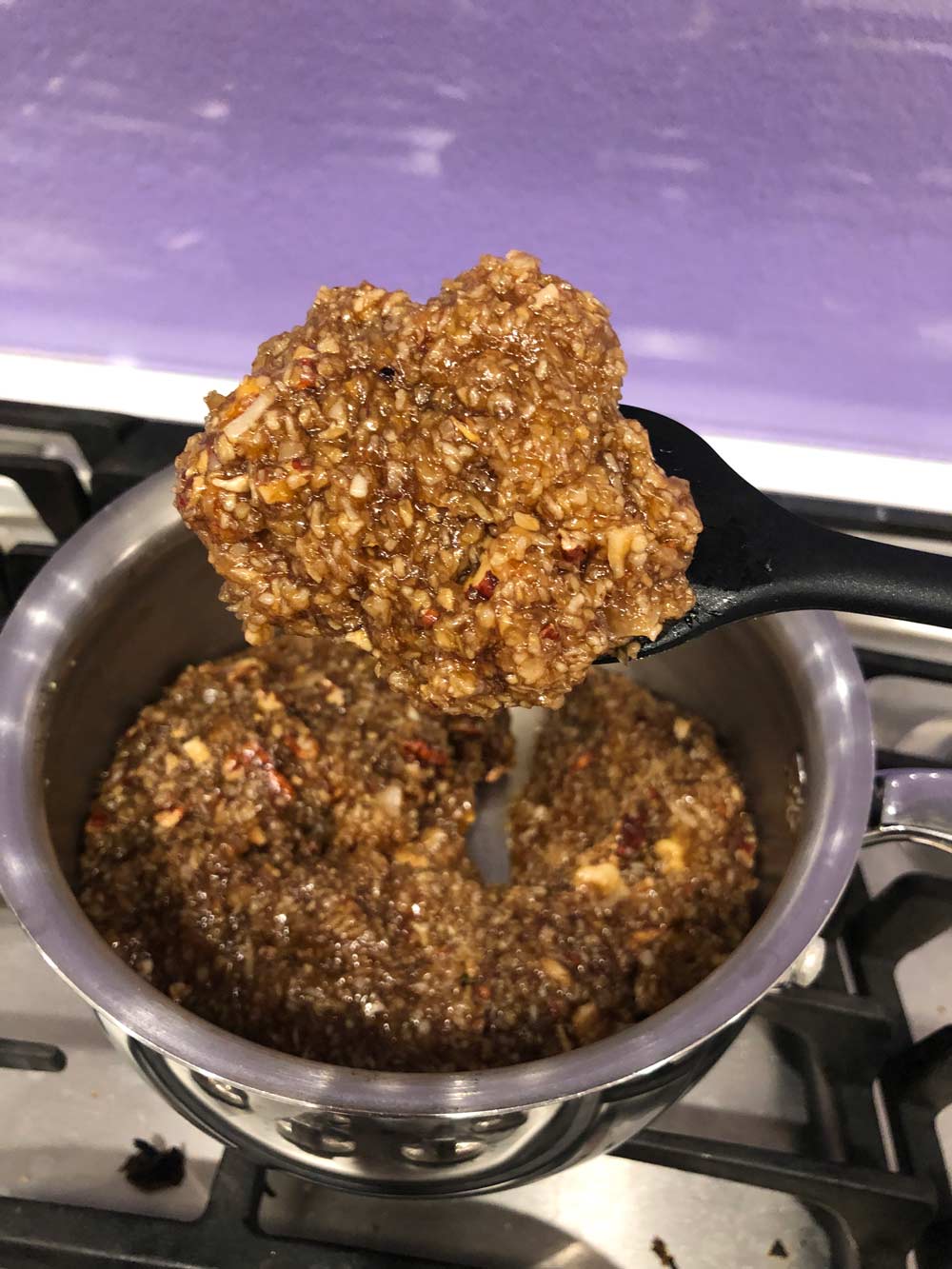 making the caramel coconut pecan frosting for the german chocolate cake