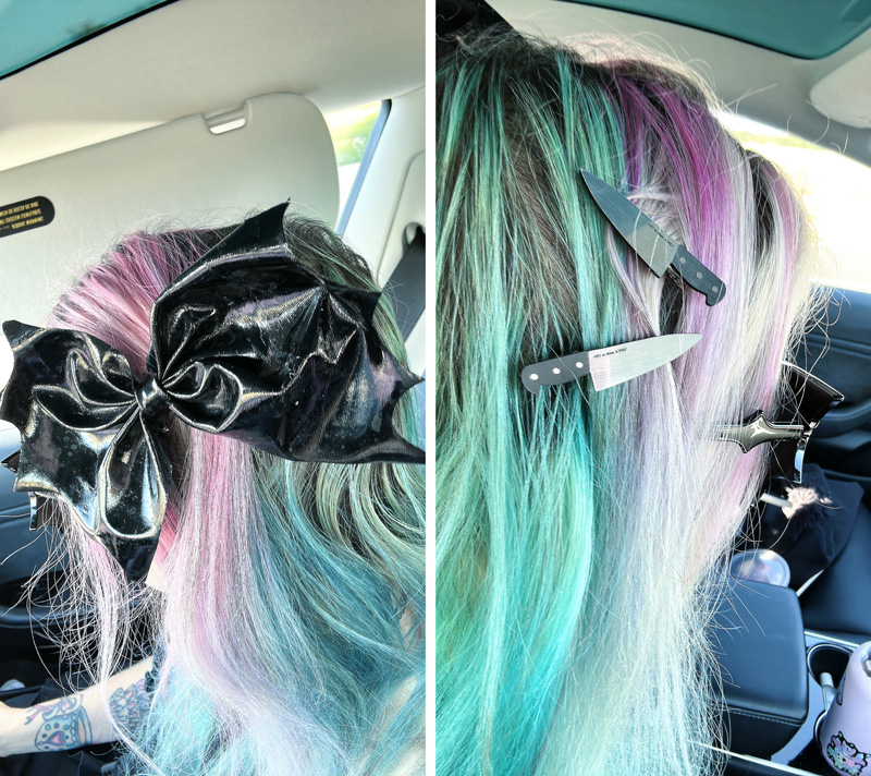 my bat bow and knife hair accessories