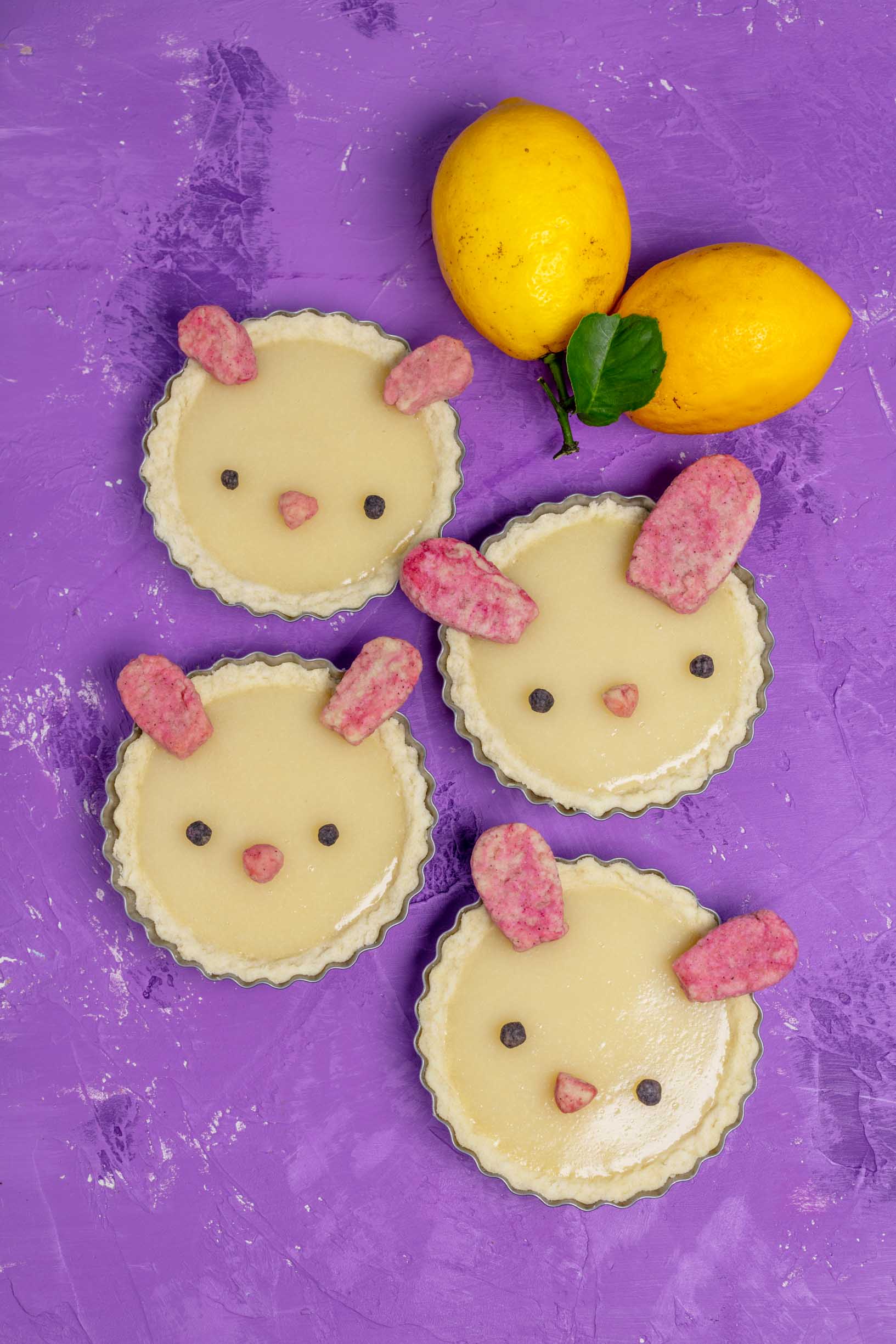 mini lemon tarts decorated to look like little bunnies