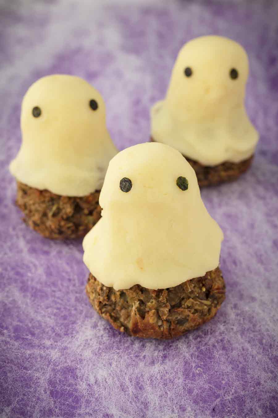 lentil loaf cupcakes with mashed potato ghosts on top