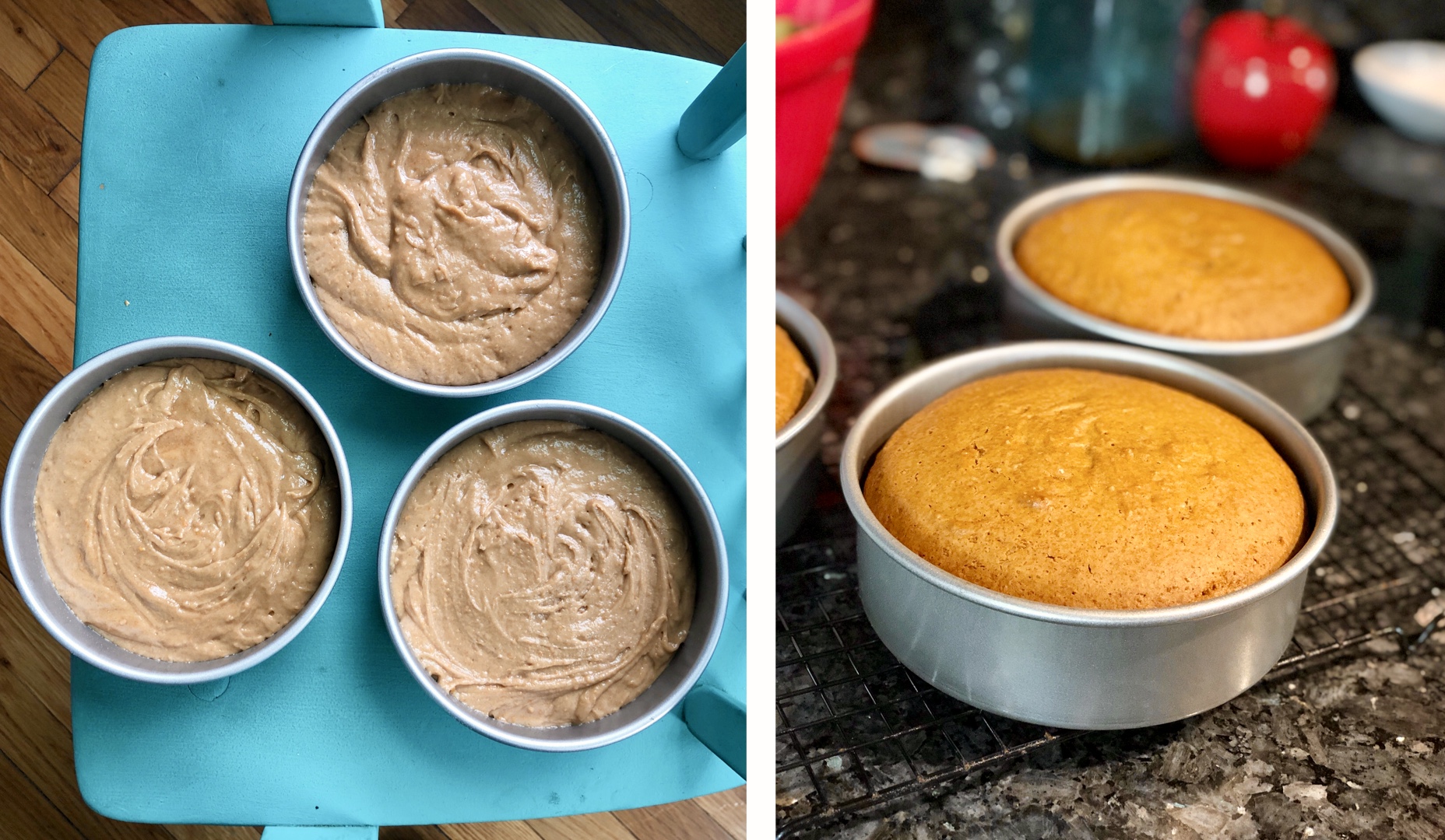 vegan loquat cake before and after baking