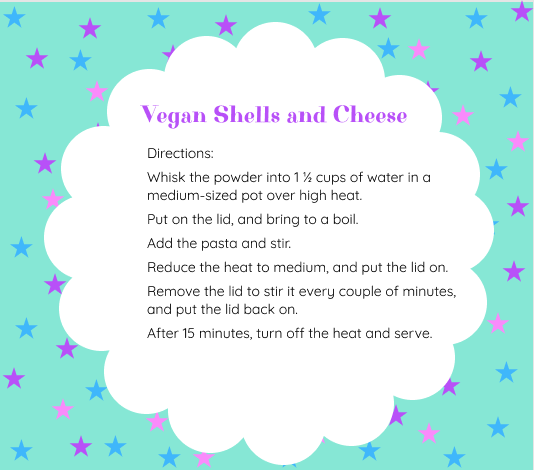 Directions for making the vegan macaroni and cheese