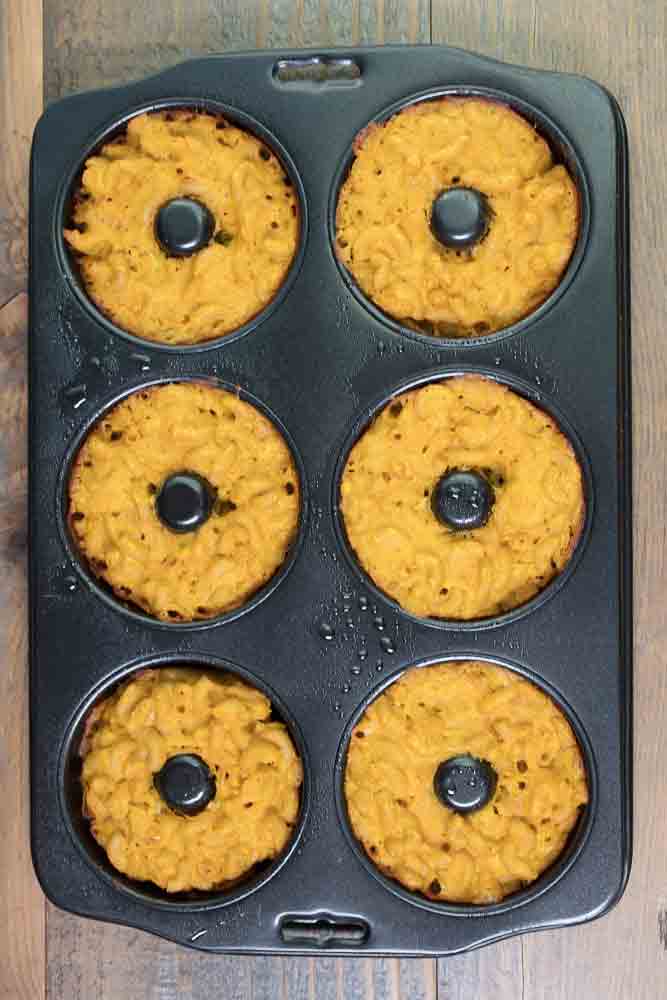 vegan mac n cheese donuts, ready to bake