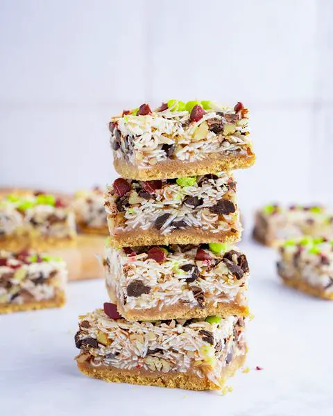 a stack of 4 vegan magic bars.