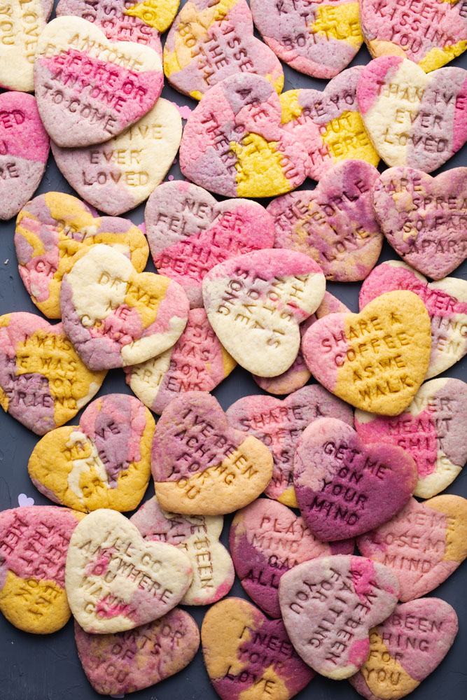 vegan conversation heart valentine cookies