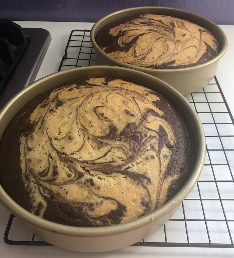 2 vegan marble cakes fresh out of the oven