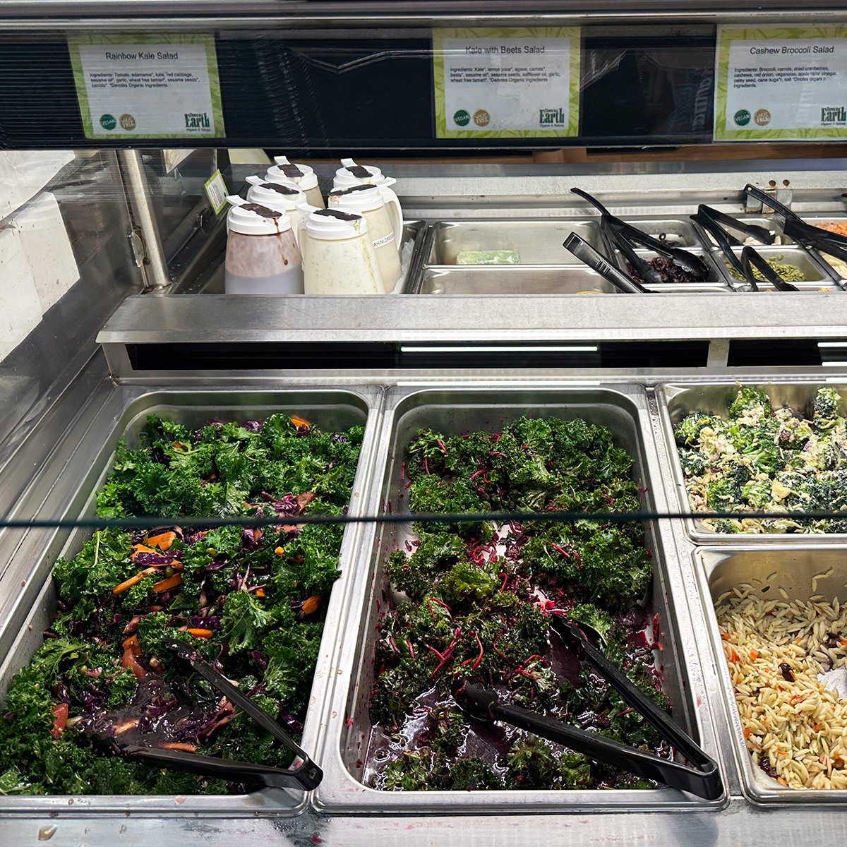 vegan prepared salads on the salad bar at Down to Earth in Kahului in Maui.