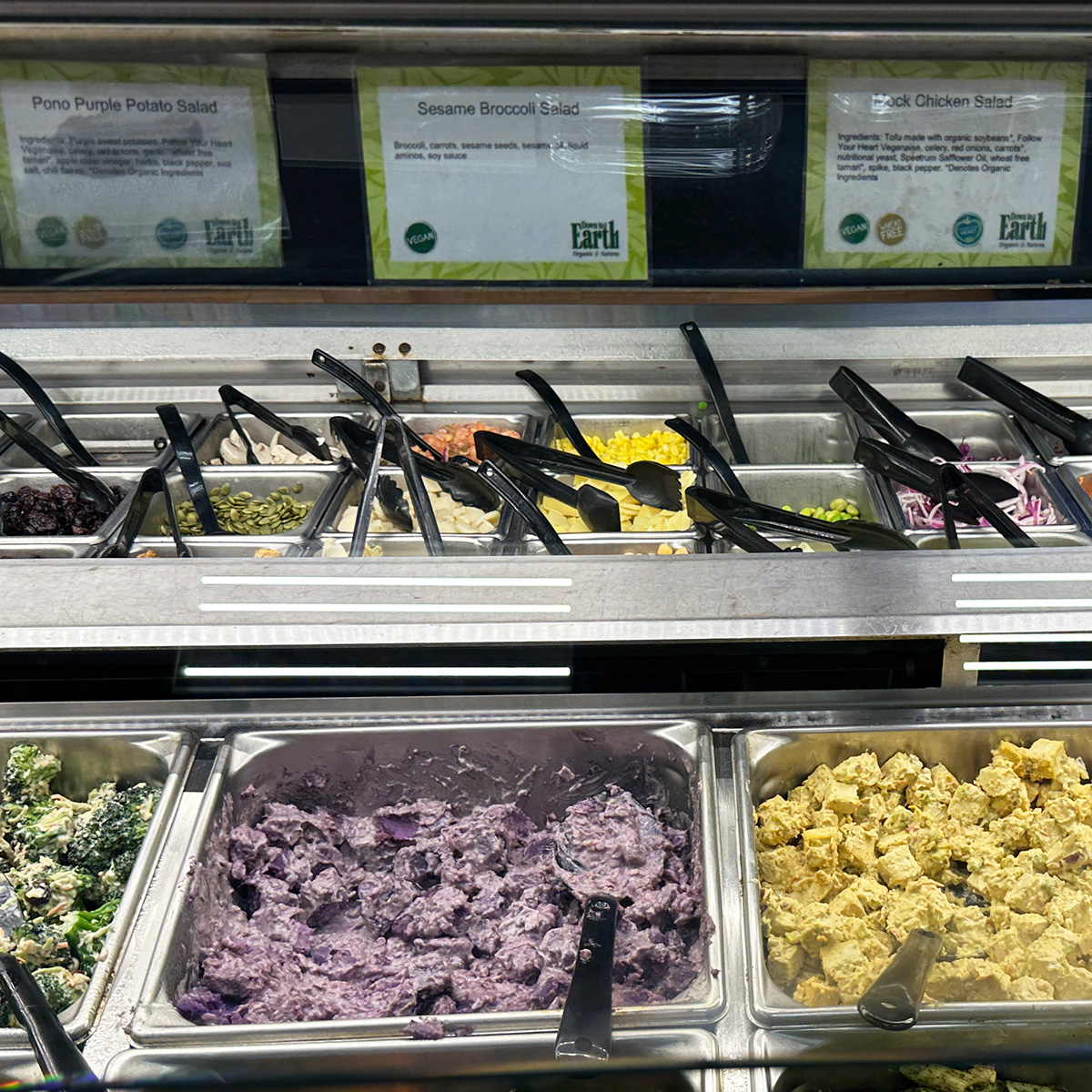 vegan purple potato salad on the salad bar at Down to Earth in Kahului in Maui.