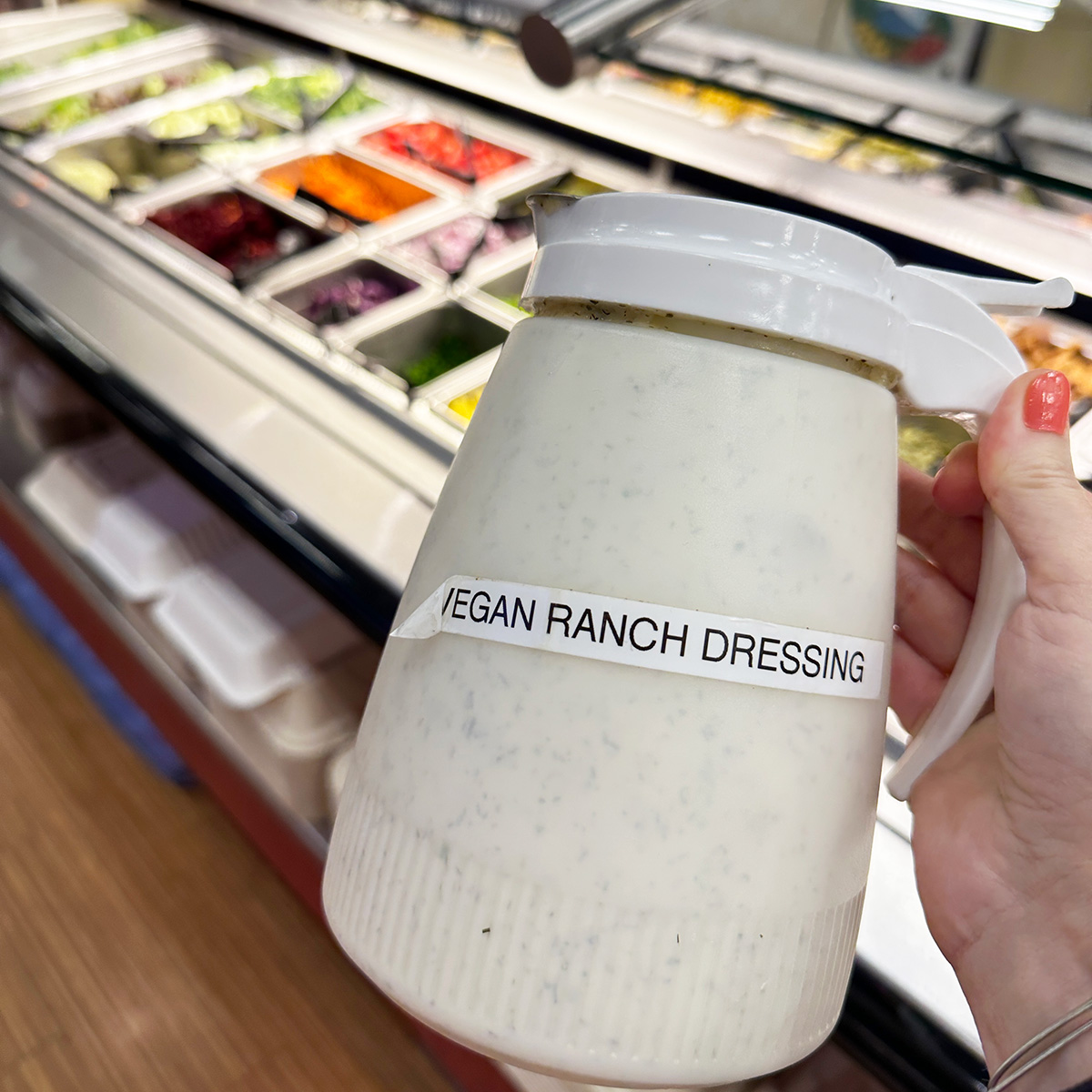 vegan ranch dressing on the salad bar at Down to Earth in Kahului in Maui.