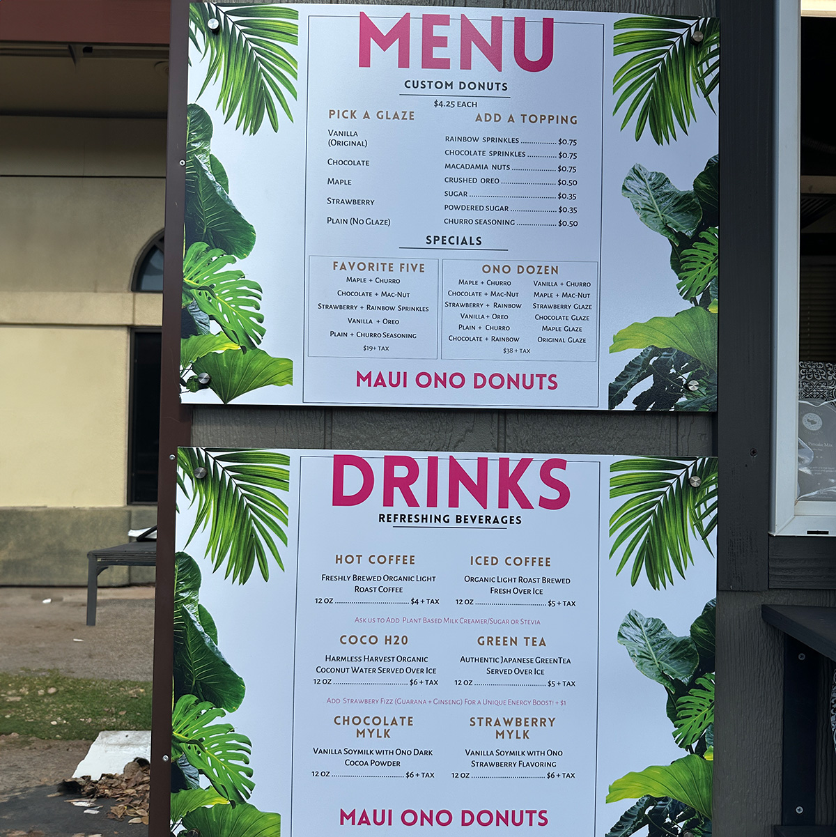 vegan donut menu from Maui Ono donuts in Maui.