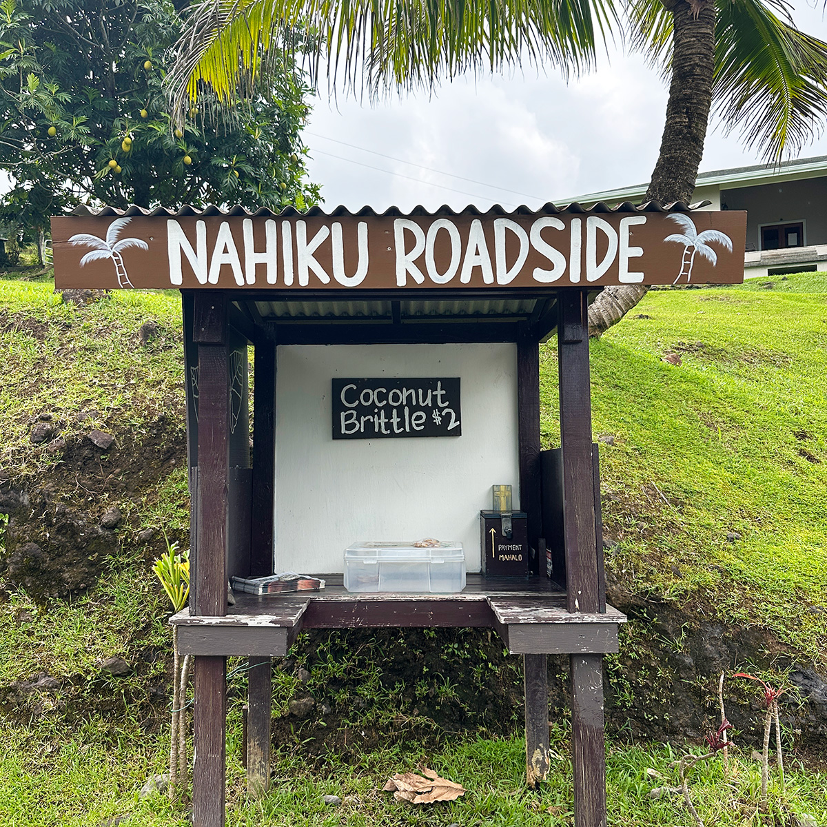 vegan coconut brittle stand on the Road to Hana in Maui.