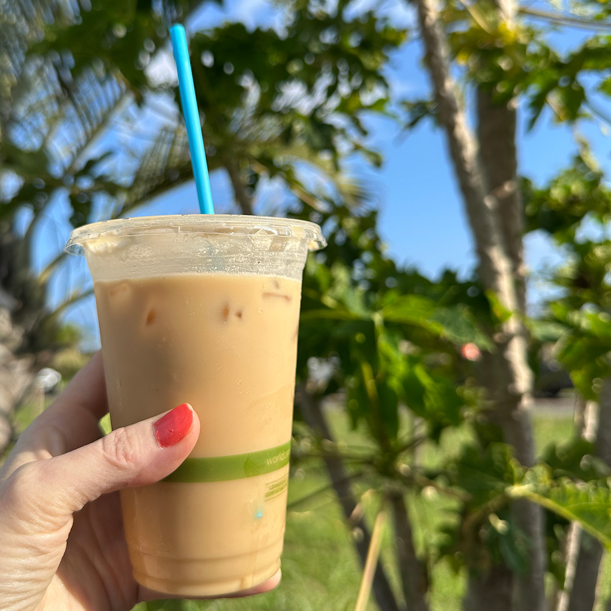 a cold brew coffee with agave and coconut cream at Rainbow Kitchen in Maui.