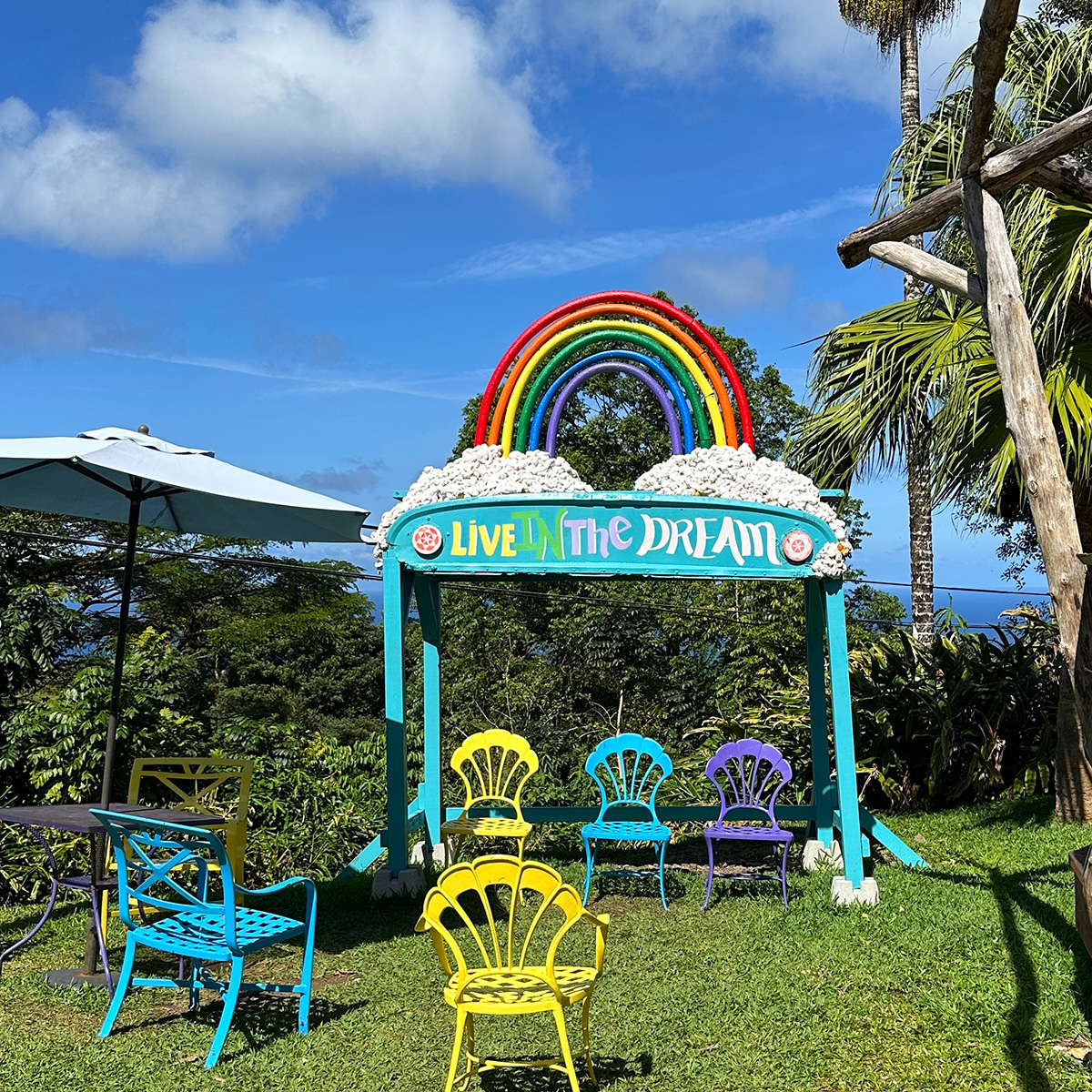 rainbow seating at Coconut Glen’s in Maui.