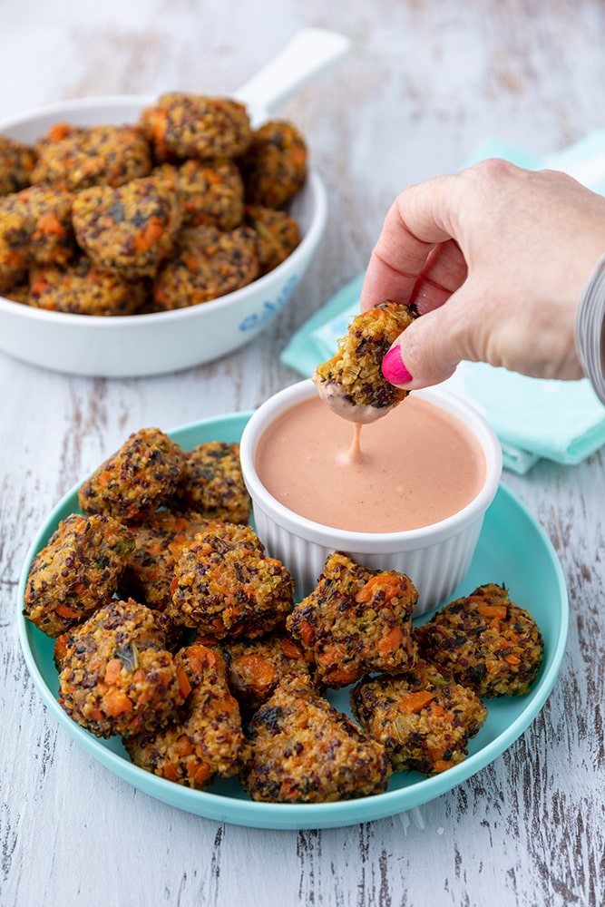 double dipping my allergen-free millet tot in dip