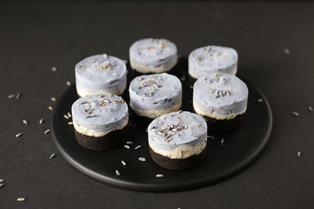 Gluten-free Mini Vegan Purple Cheesecakes