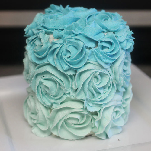 vegan blue ombre roses cake