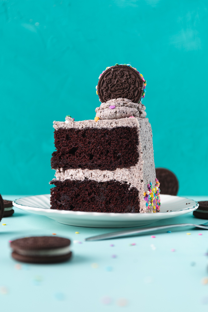 slice of vegan oreo cake