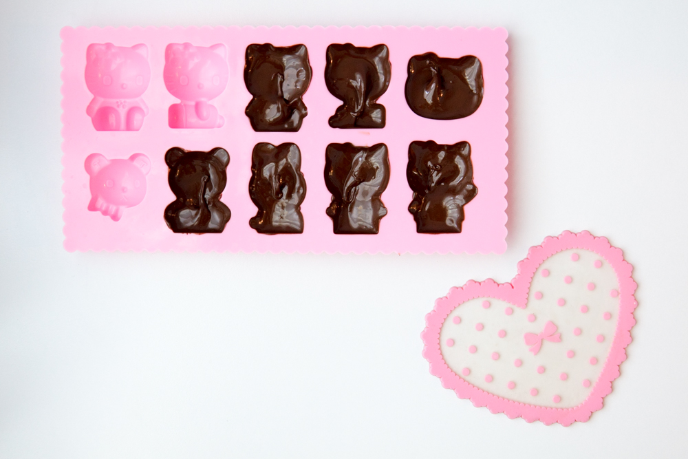 step 1 in making hello kitty chocolate peanut butter cup candies